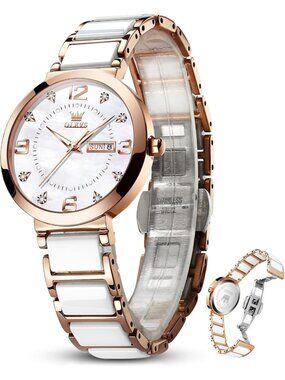Women's Rose Gold White Analog Ceramic Reloj Mujer Shinning Diamond Luxury Watch